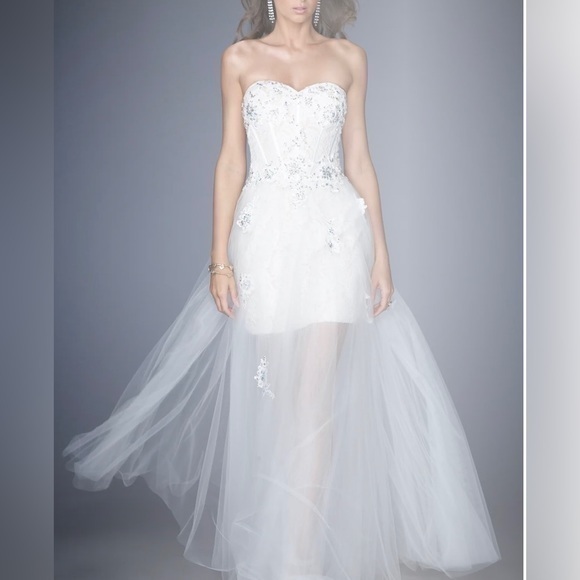 La Femme Dresses & Skirts - GIGI by LA FEMME Light Pink Strapless Sweetheart Corset Sheer Gown